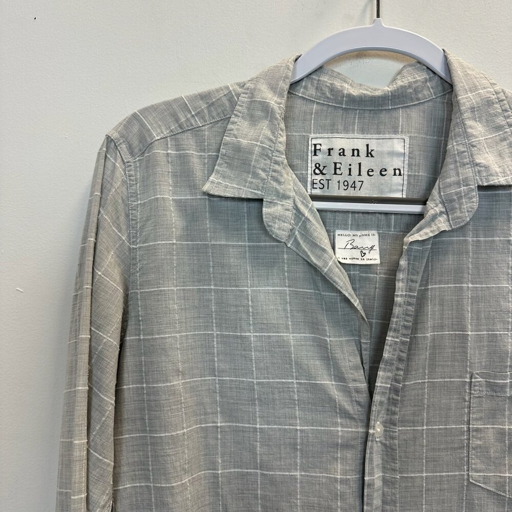 Frank & Eileen Barry Button Up Shirt Grey White Windowpane Plaid Large